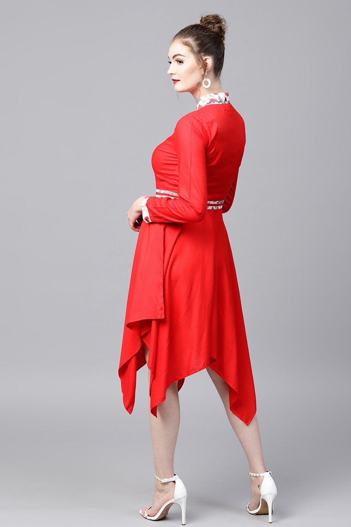 Women's Red Asymmetric Ethnic Dress