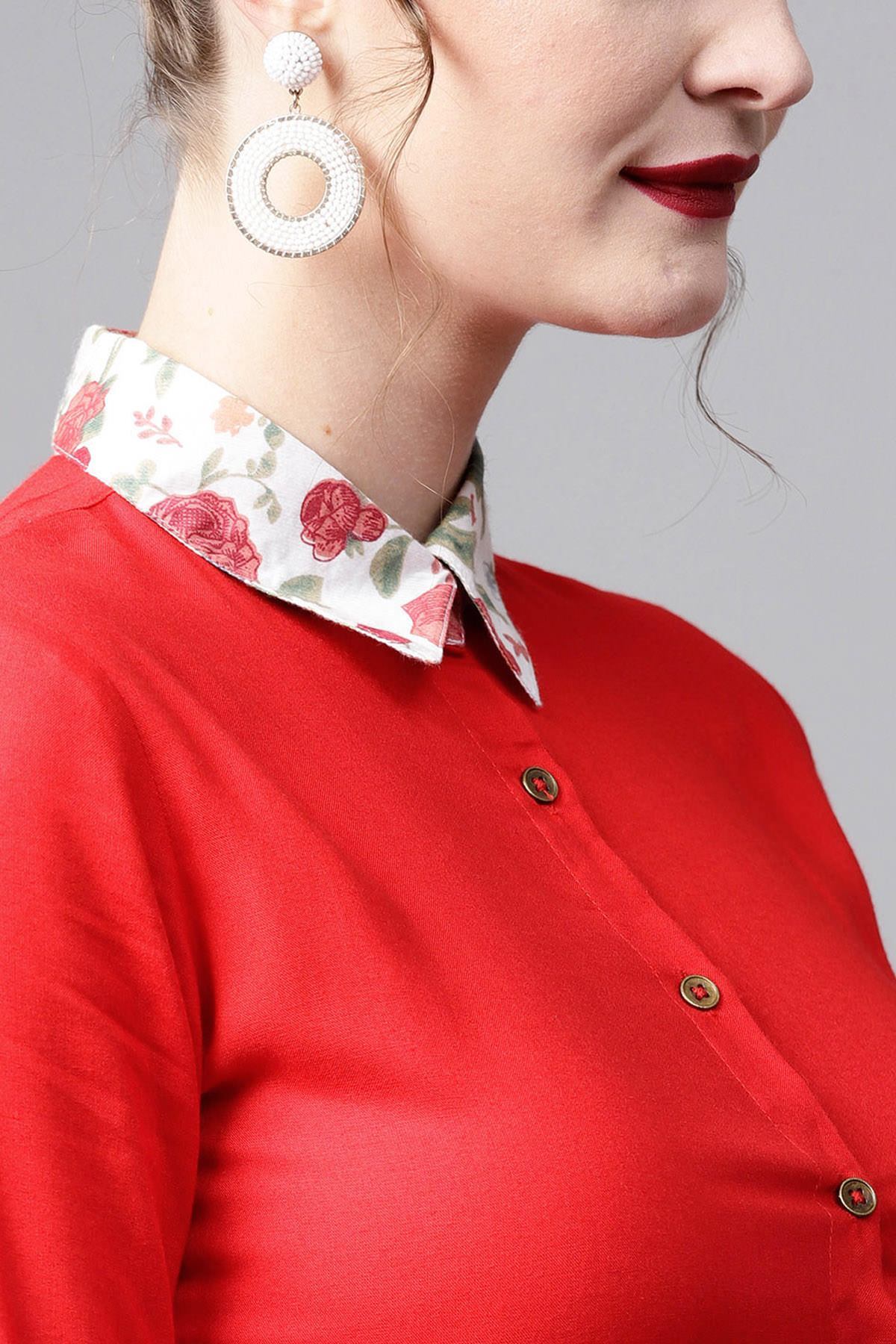 Women's Red Asymmetric Ethnic Dress