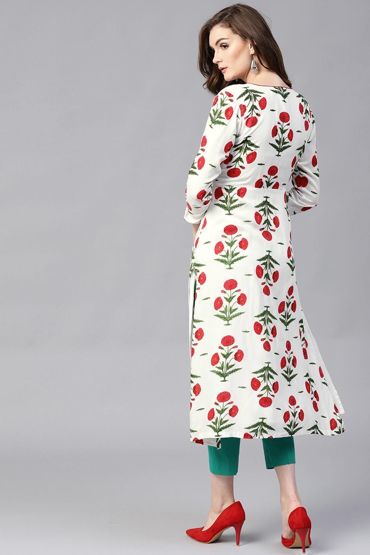 Women's Off White Crinkled Ethnic Maxi With Jacket