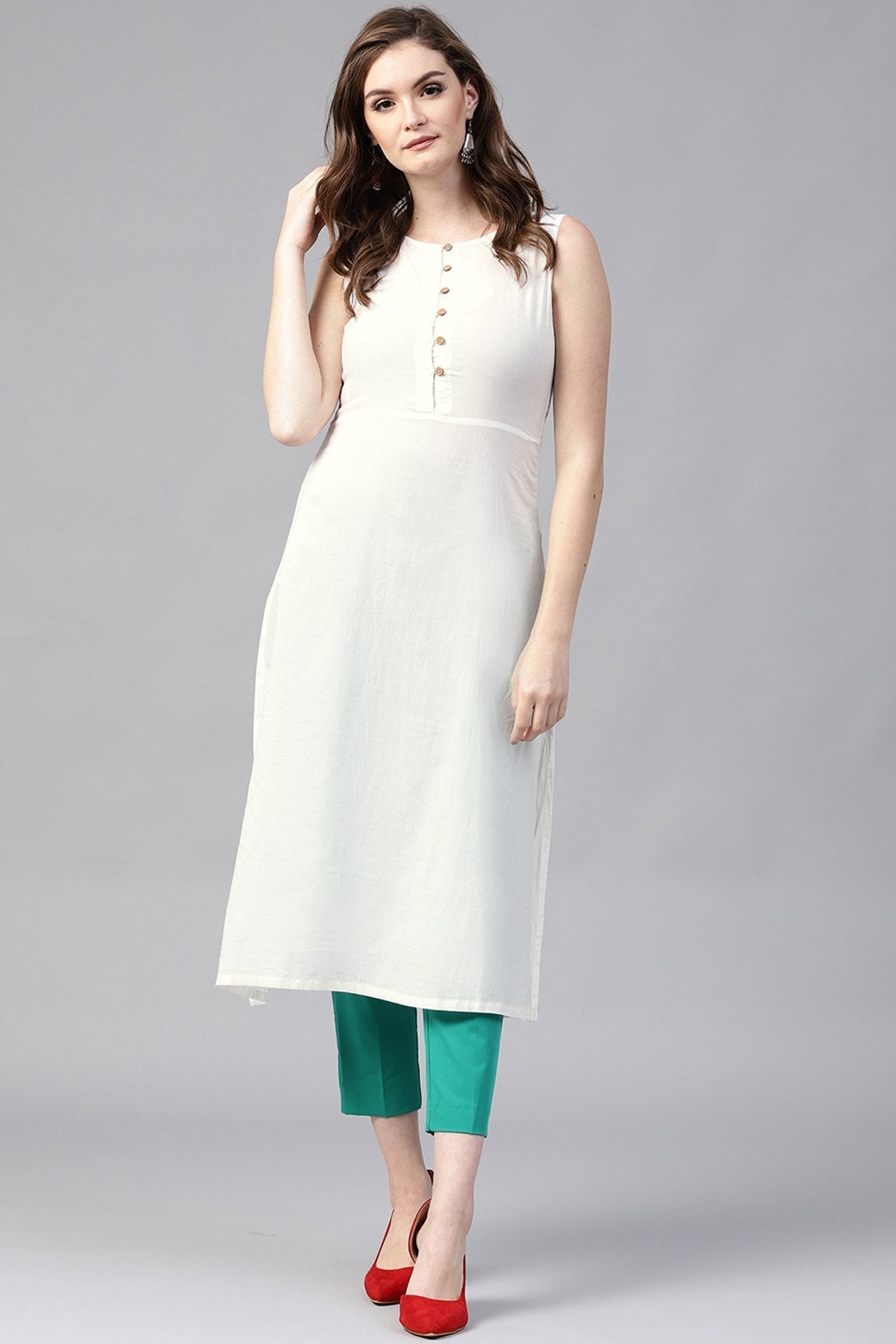Women's Off White Crinkled Ethnic Maxi With Jacket