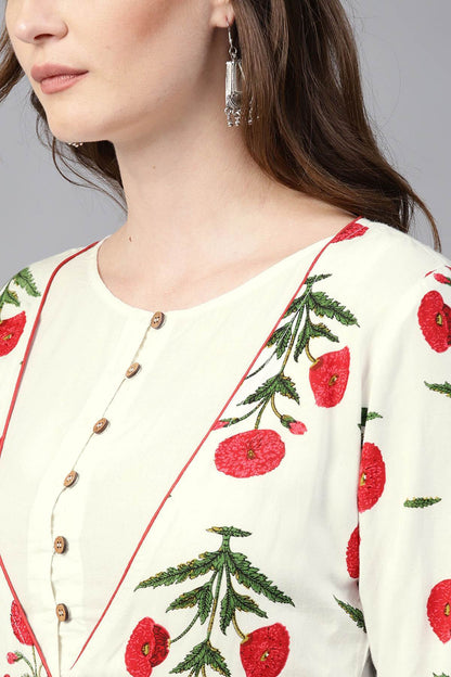Women's Off White Crinkled Ethnic Maxi With Jacket