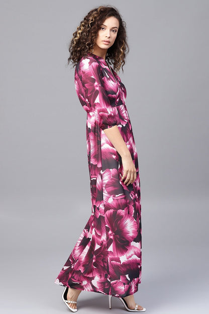 Women's Purple Floral V-Neck Maxi Dress