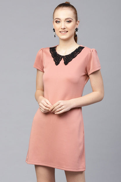 Women's Pink Scuba Lace Collar Shift Dress