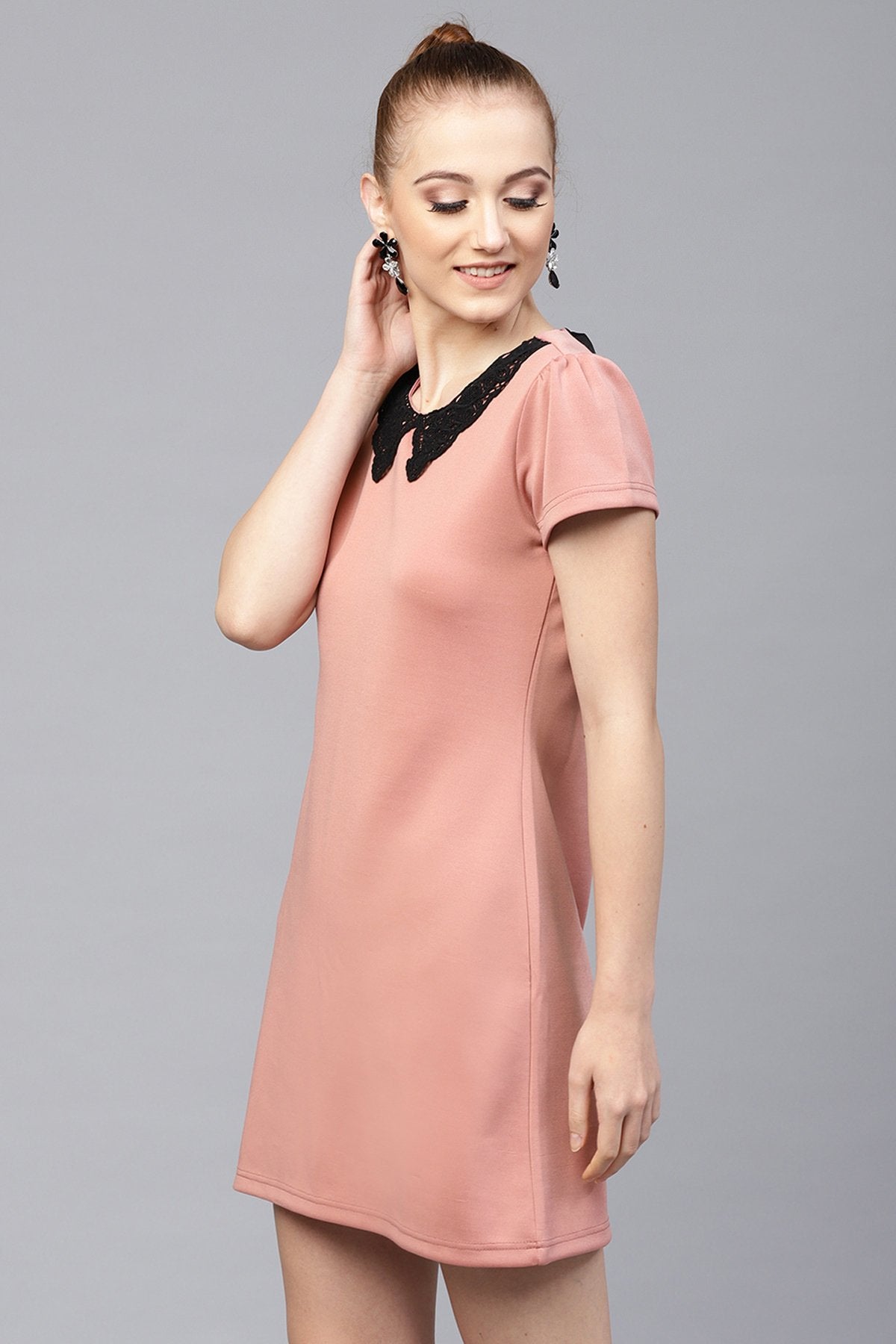 Women's Pink Scuba Lace Collar Shift Dress