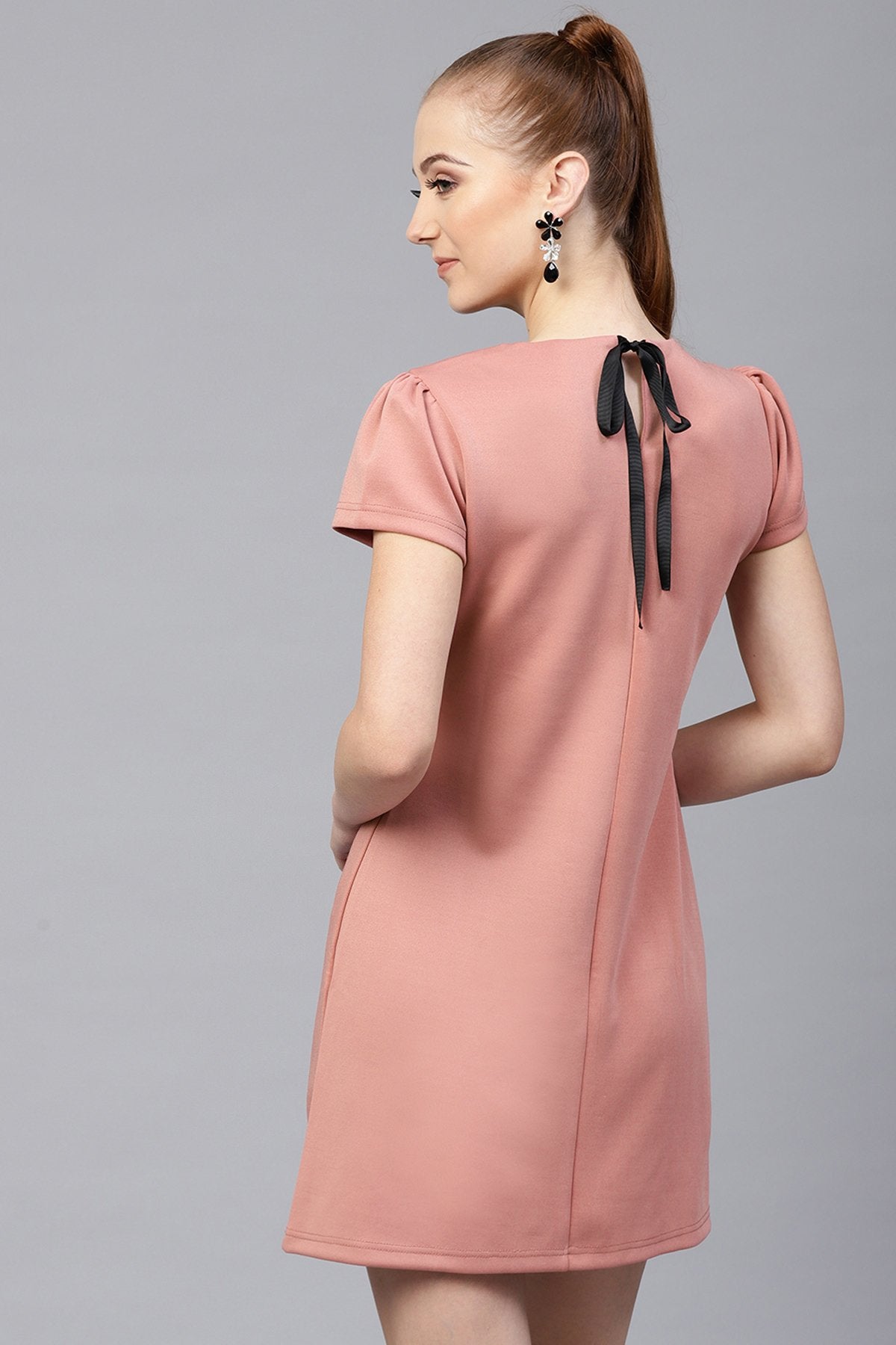 Women's Pink Scuba Lace Collar Shift Dress