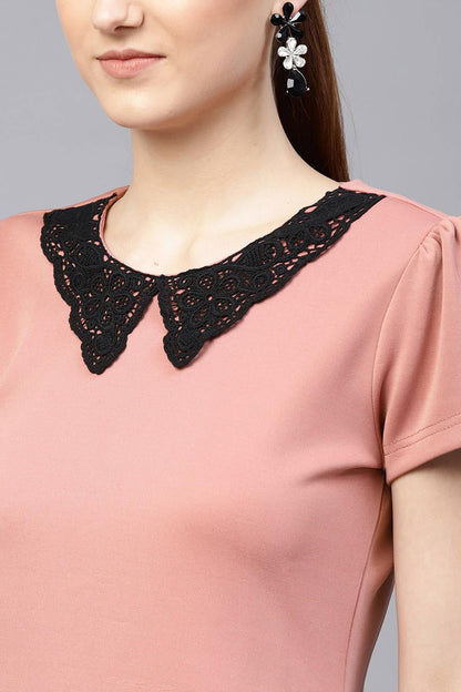 Women's Pink Scuba Lace Collar Shift Dress