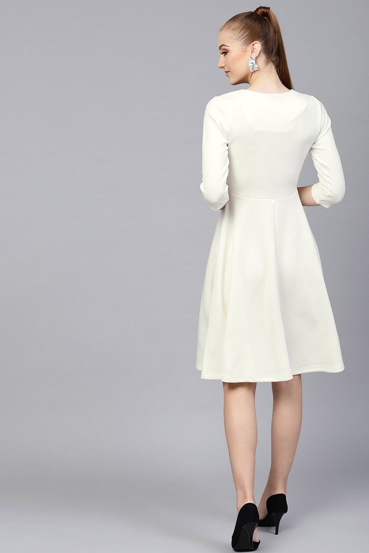 Women's Off White Scuba Lace Collar Midi Dress