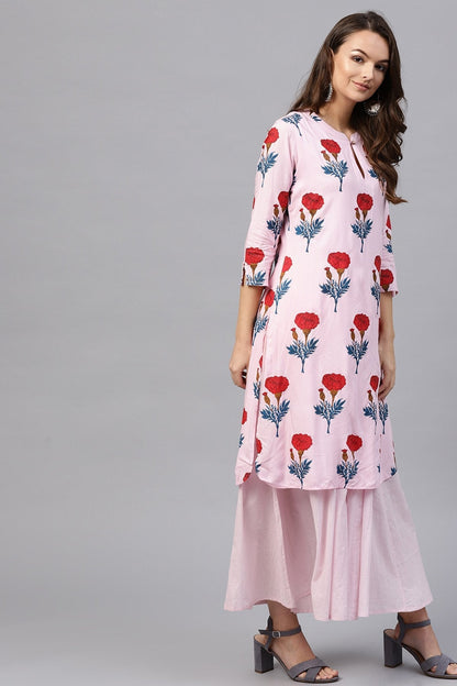 Women's Pink Floral Flared Layered Maxi