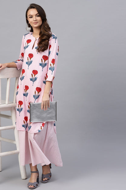 Women's Pink Floral Flared Layered Maxi