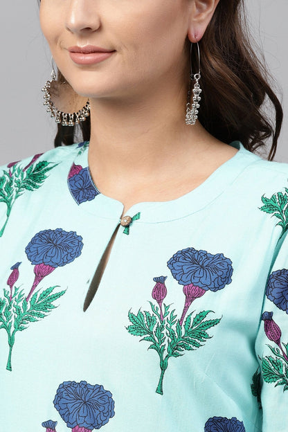 Women's Blue Floral Flared Layered Maxi
