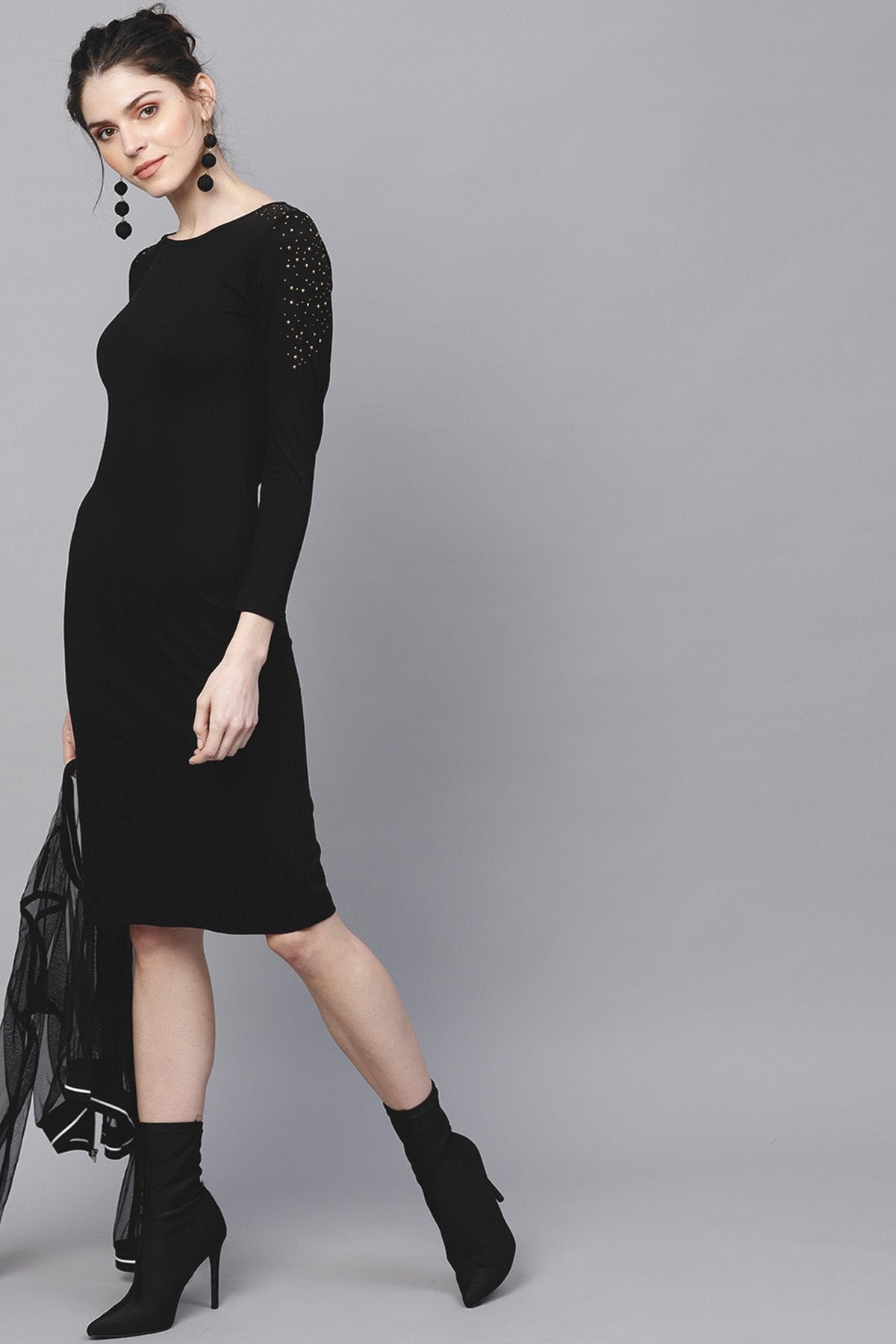Women's Black Bodycon Studded Dress