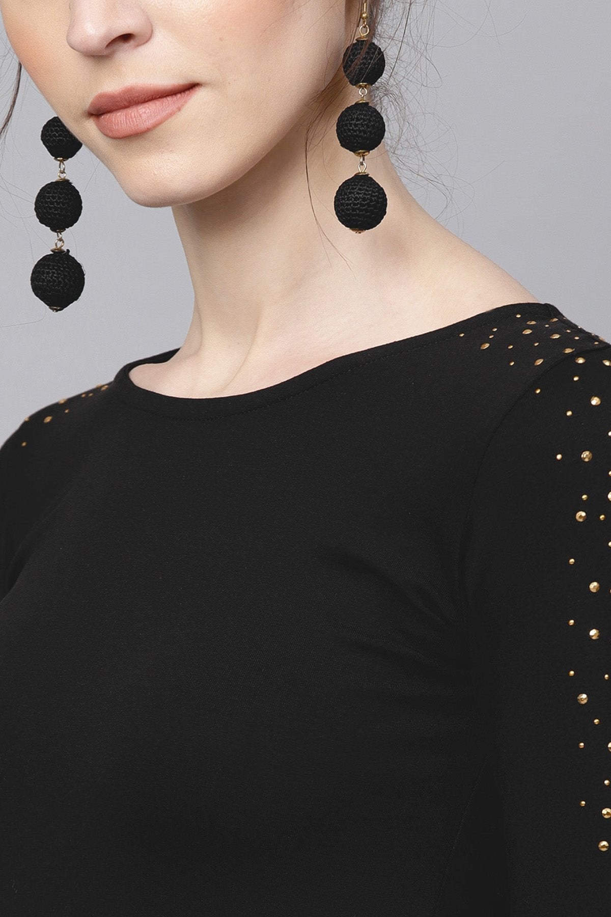 Women's Black Bodycon Studded Dress