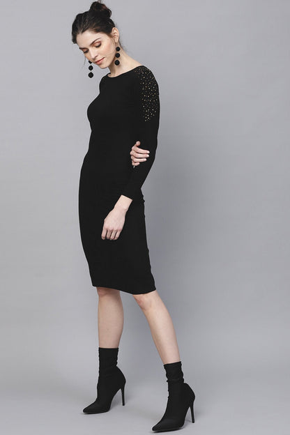 Women's Black Bodycon Studded Dress