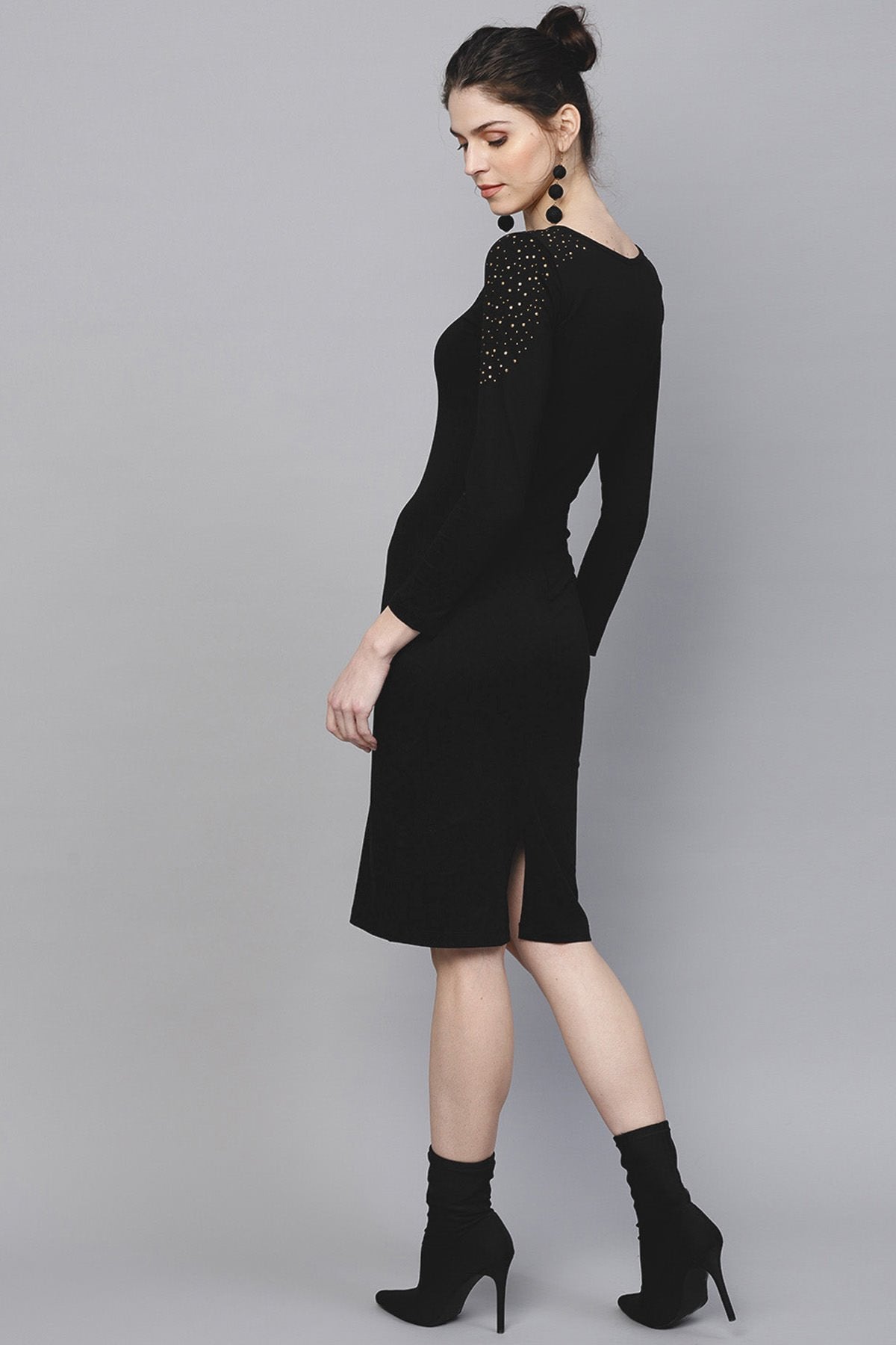 Women's Black Bodycon Studded Dress