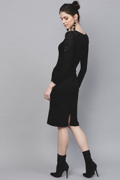 Women's Black Bodycon Studded Dress