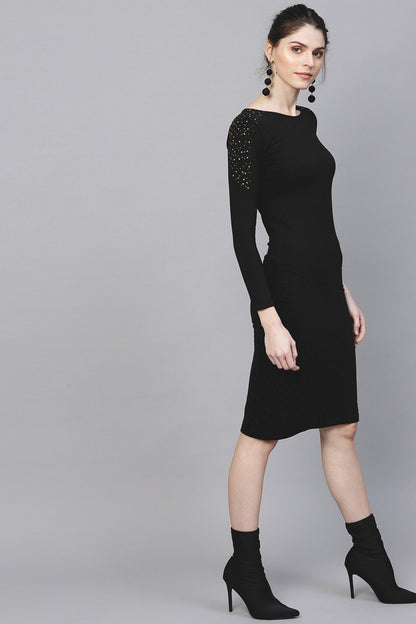Women's Black Bodycon Studded Dress