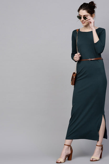 Women's Teal Maxi Dress With Belt