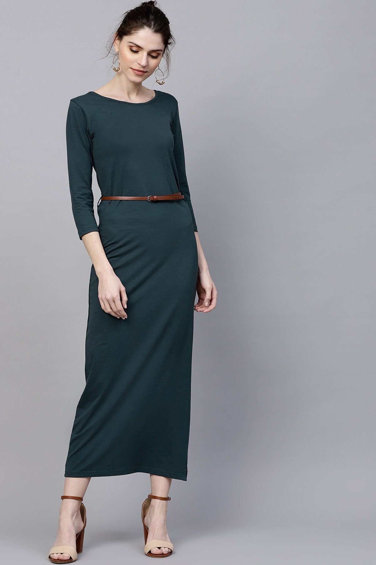 Women's Teal Maxi Dress With Belt
