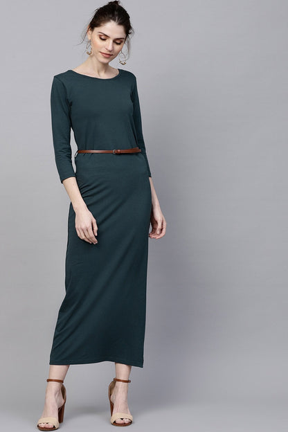 Women's Teal Maxi Dress With Belt