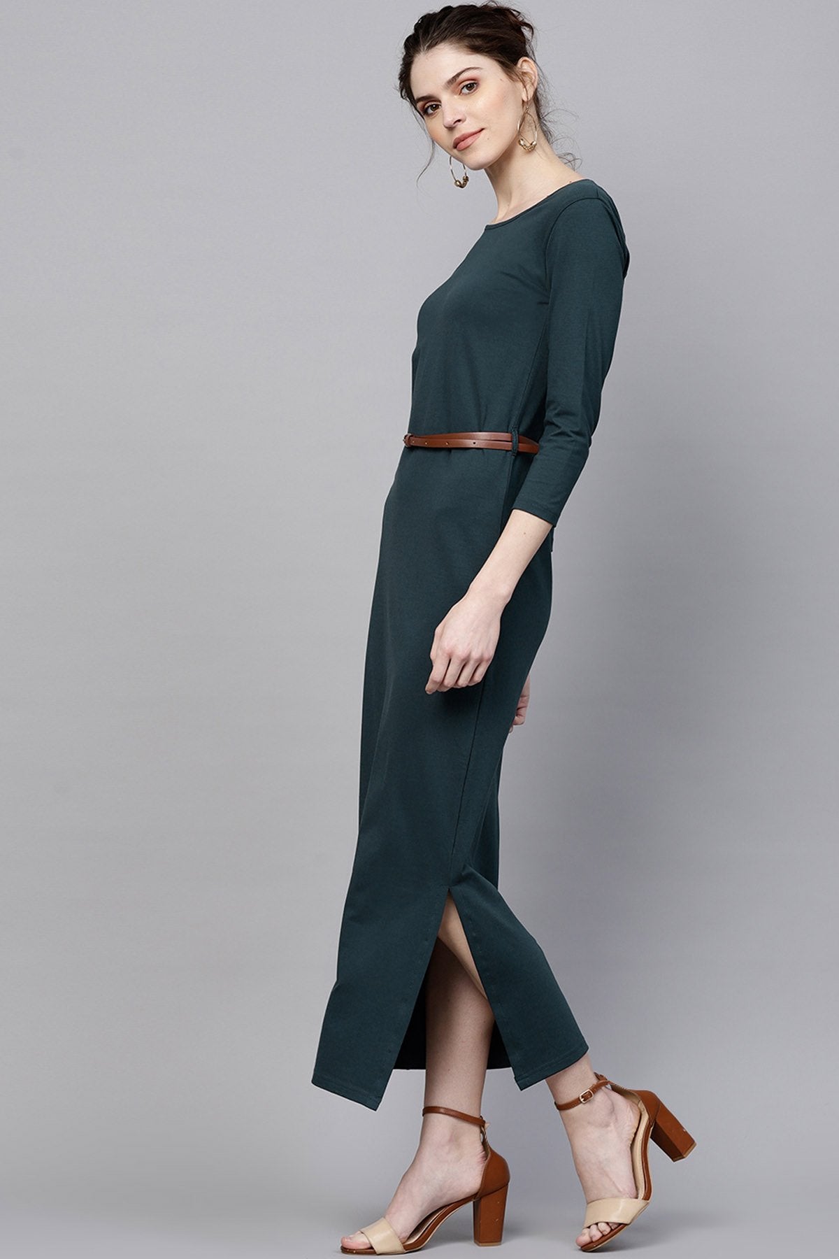 Women's Teal Maxi Dress With Belt