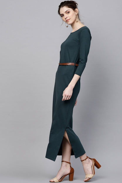 Women's Teal Maxi Dress With Belt