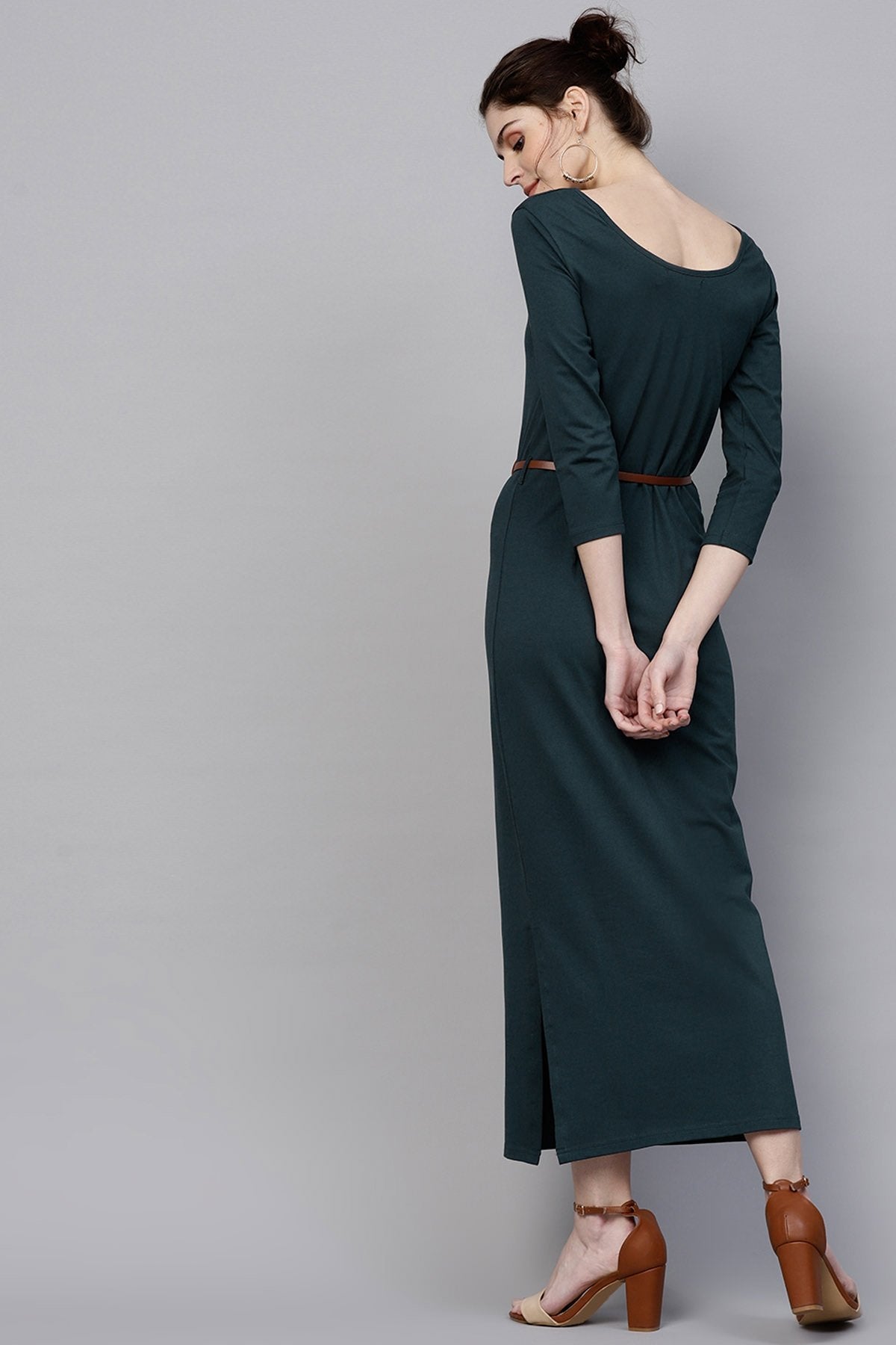 Women's Teal Maxi Dress With Belt