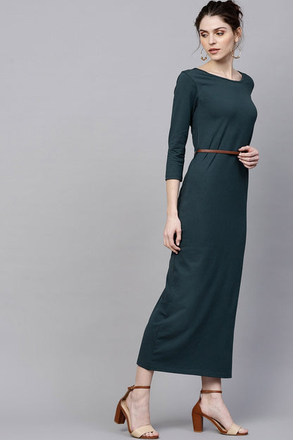 Women's Teal Maxi Dress With Belt