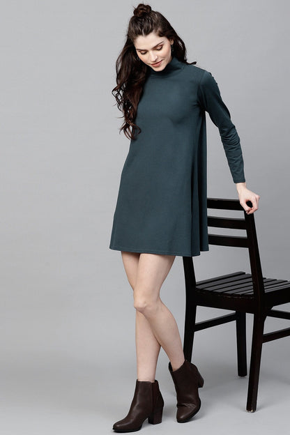 Women's Teal Turtle Neck Tent Dress
