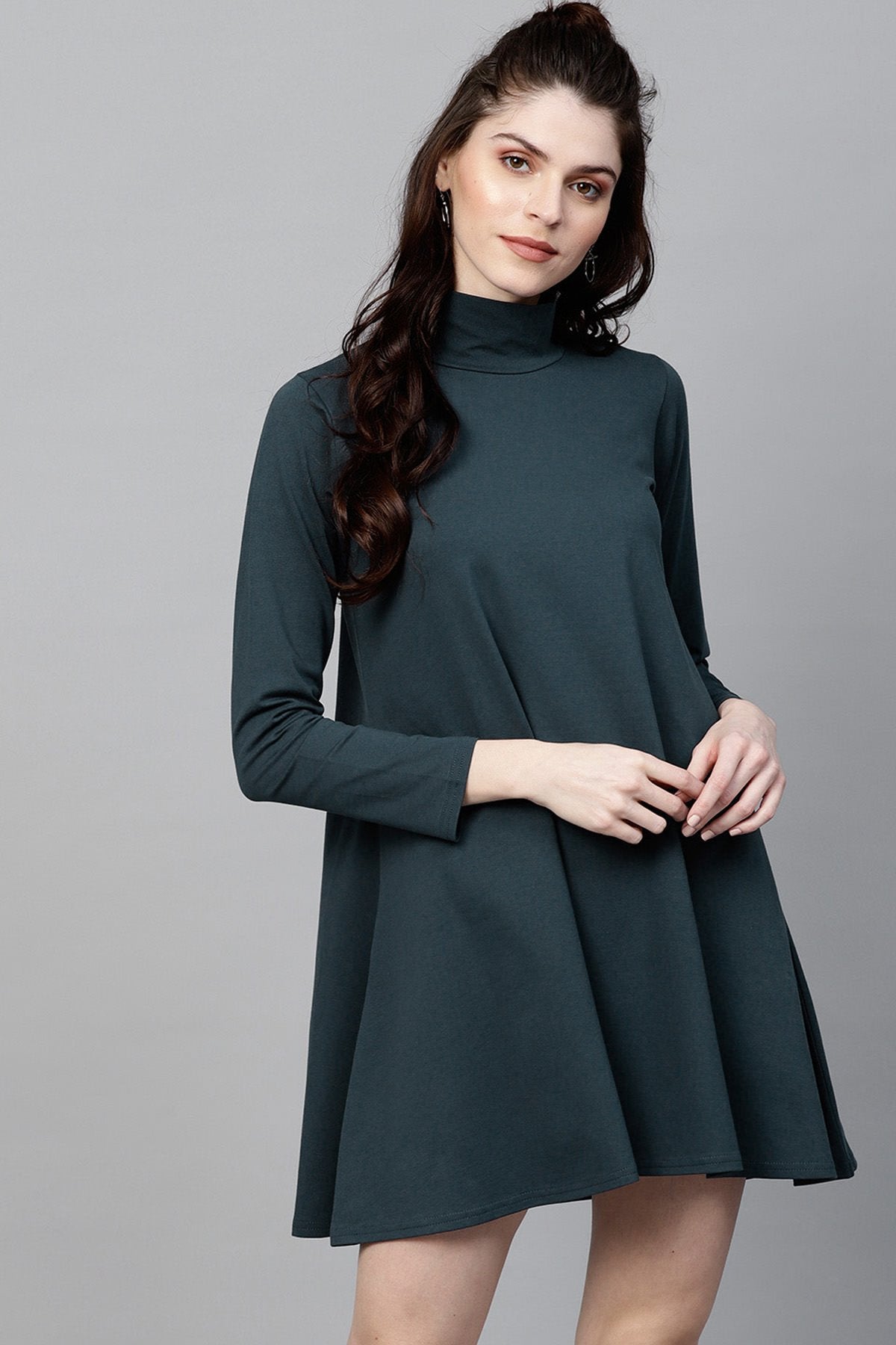 Women's Teal Turtle Neck Tent Dress
