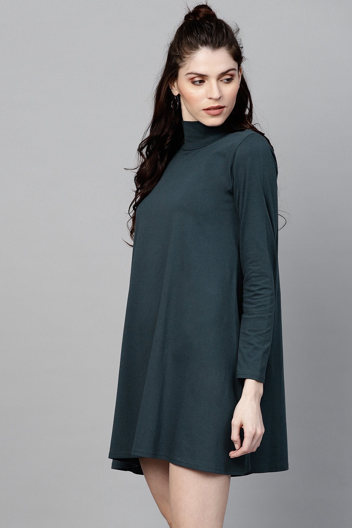 Women's Teal Turtle Neck Tent Dress