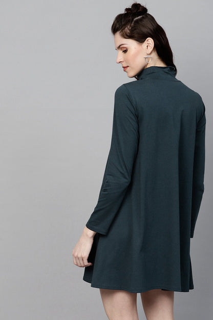 Women's Teal Turtle Neck Tent Dress