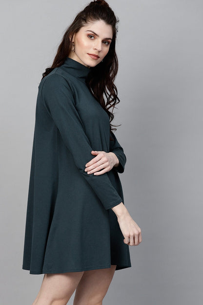 Women's Teal Turtle Neck Tent Dress
