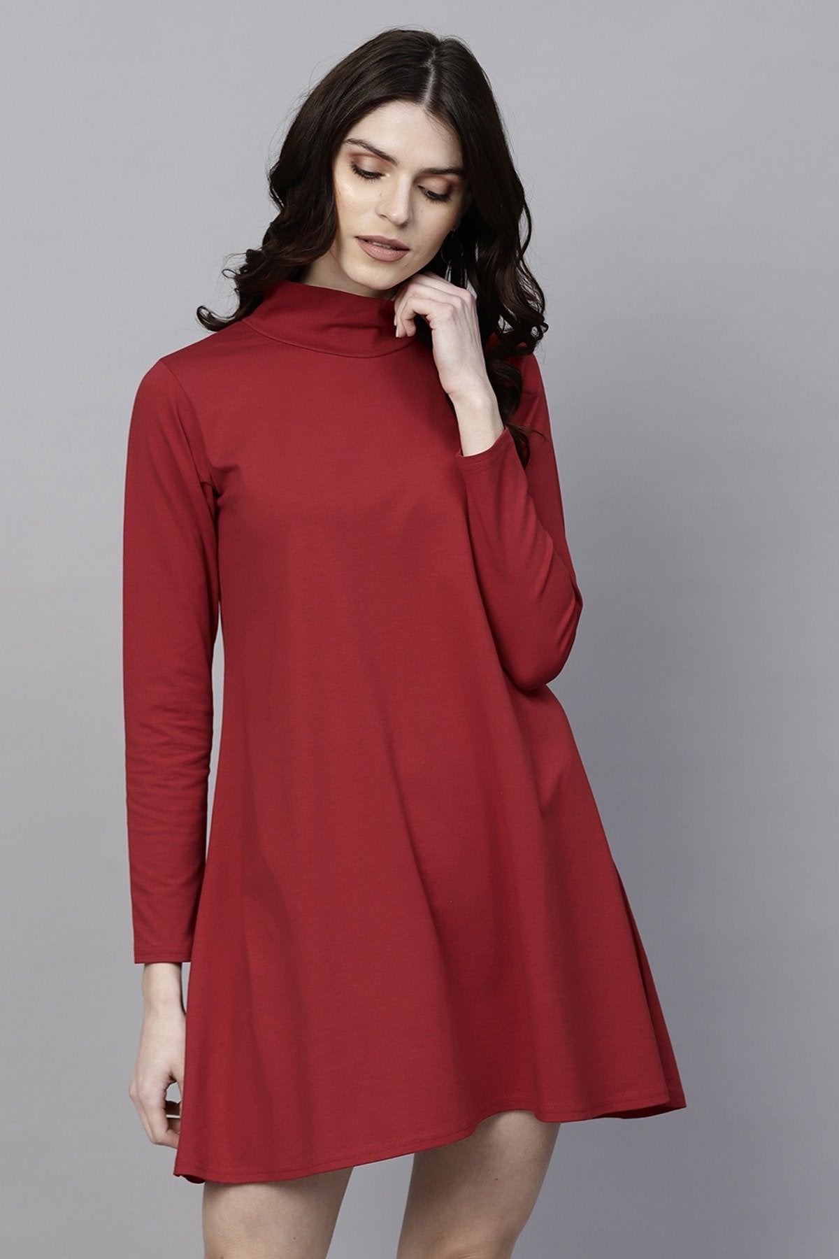 Women's Red Turtle Neck Tent Dress
