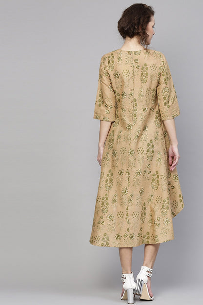 Women's Golden Beige Floral High Low Dress