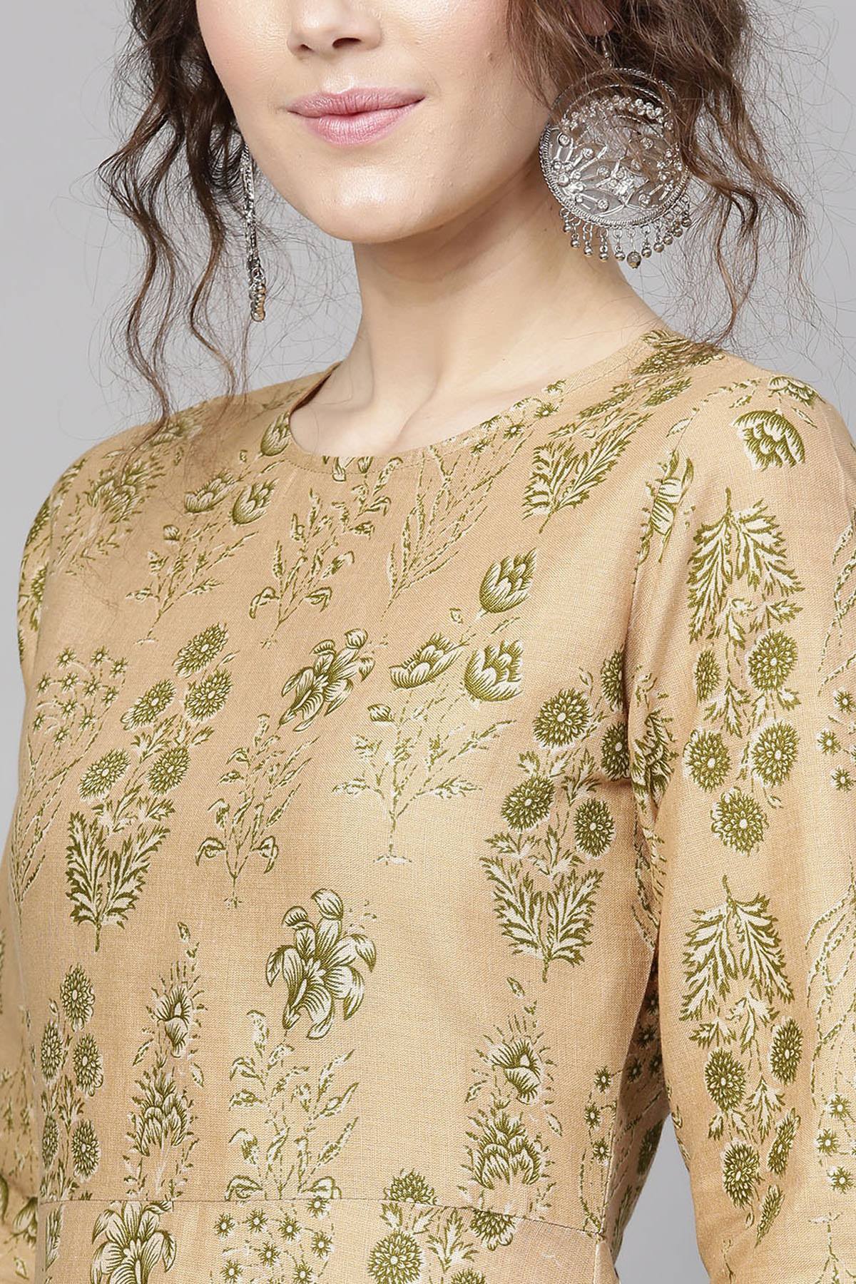 Women's Golden Beige Floral High Low Dress