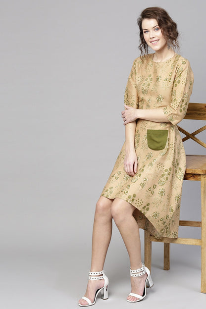 Women's Golden Beige Floral High Low Dress