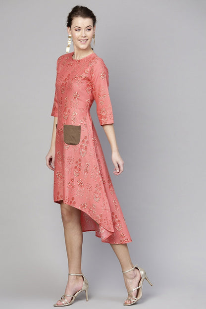 Women's Coral Floral High Low Dress