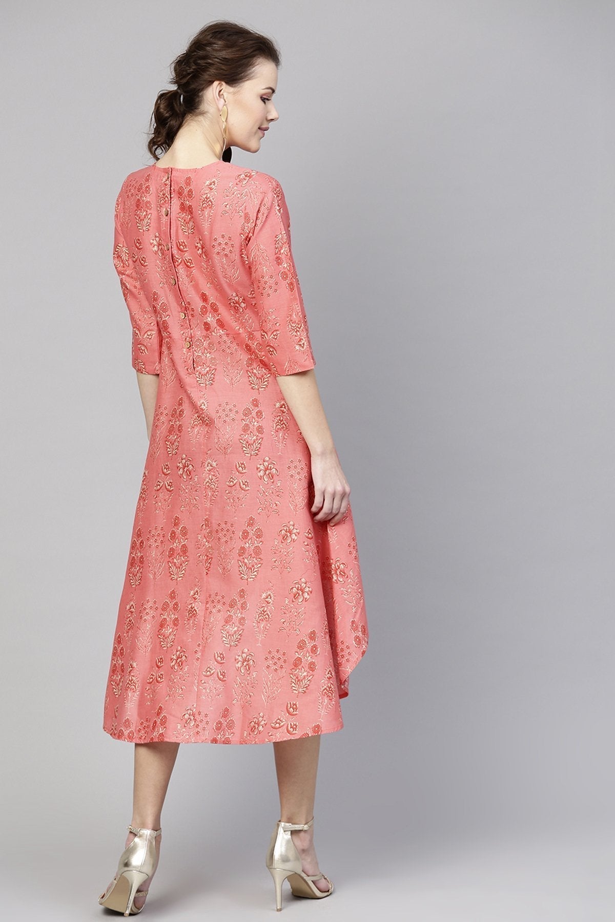 Women's Coral Floral High Low Dress