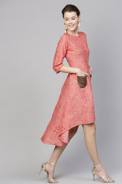 Women's Coral Floral High Low Dress