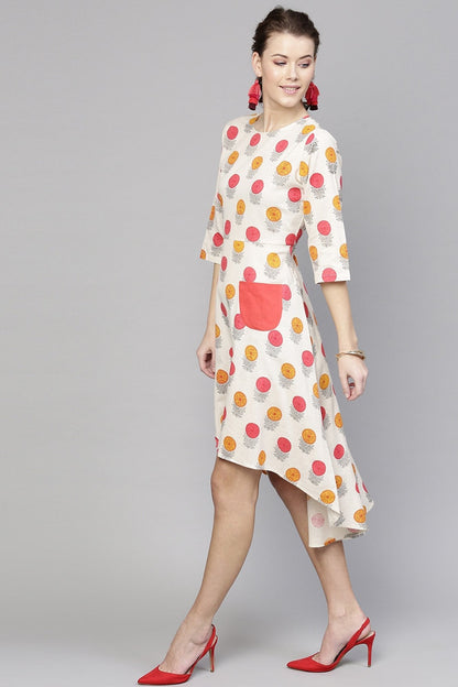 Women's Off White Floral High Low Dress