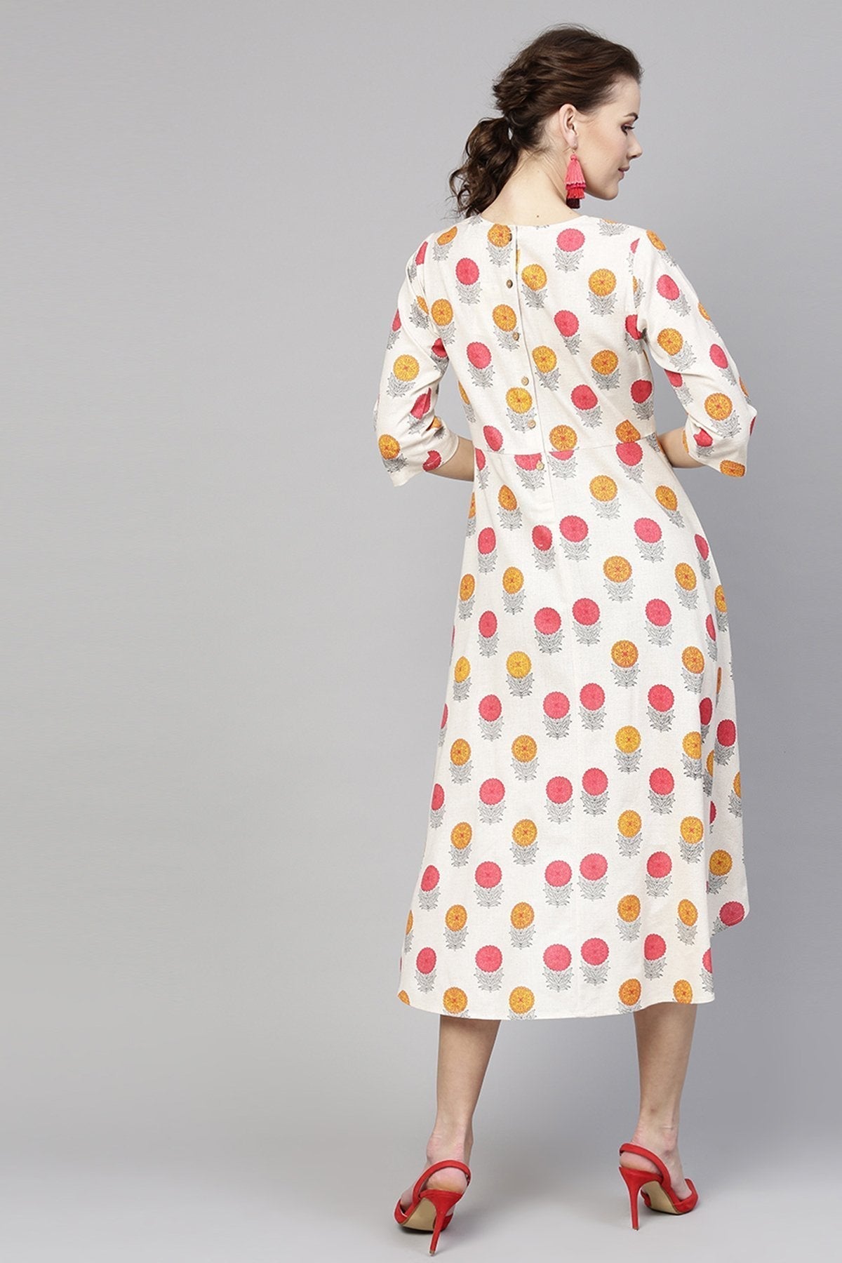 Women's Off White Floral High Low Dress