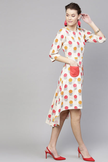 Women's Off White Floral High Low Dress