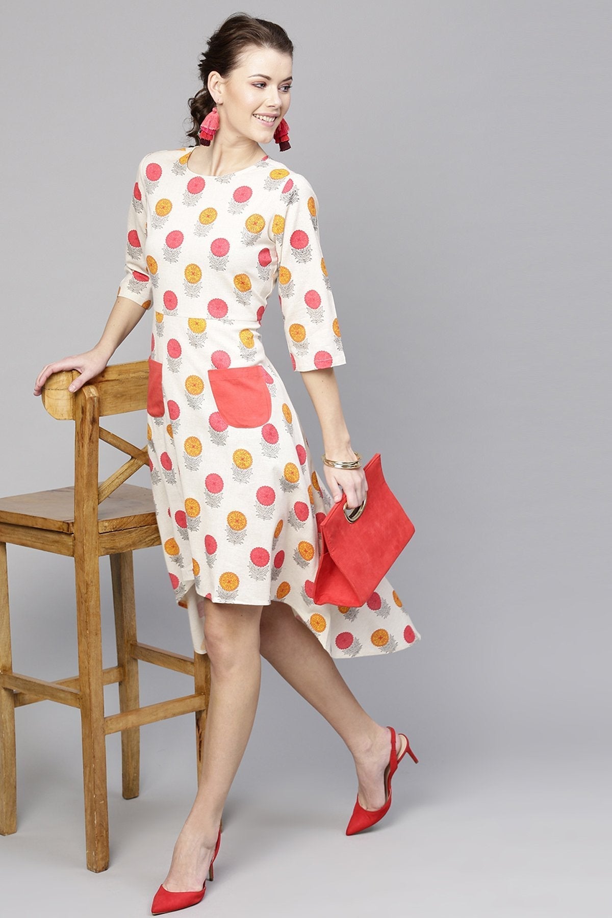 Women's Off White Floral High Low Dress