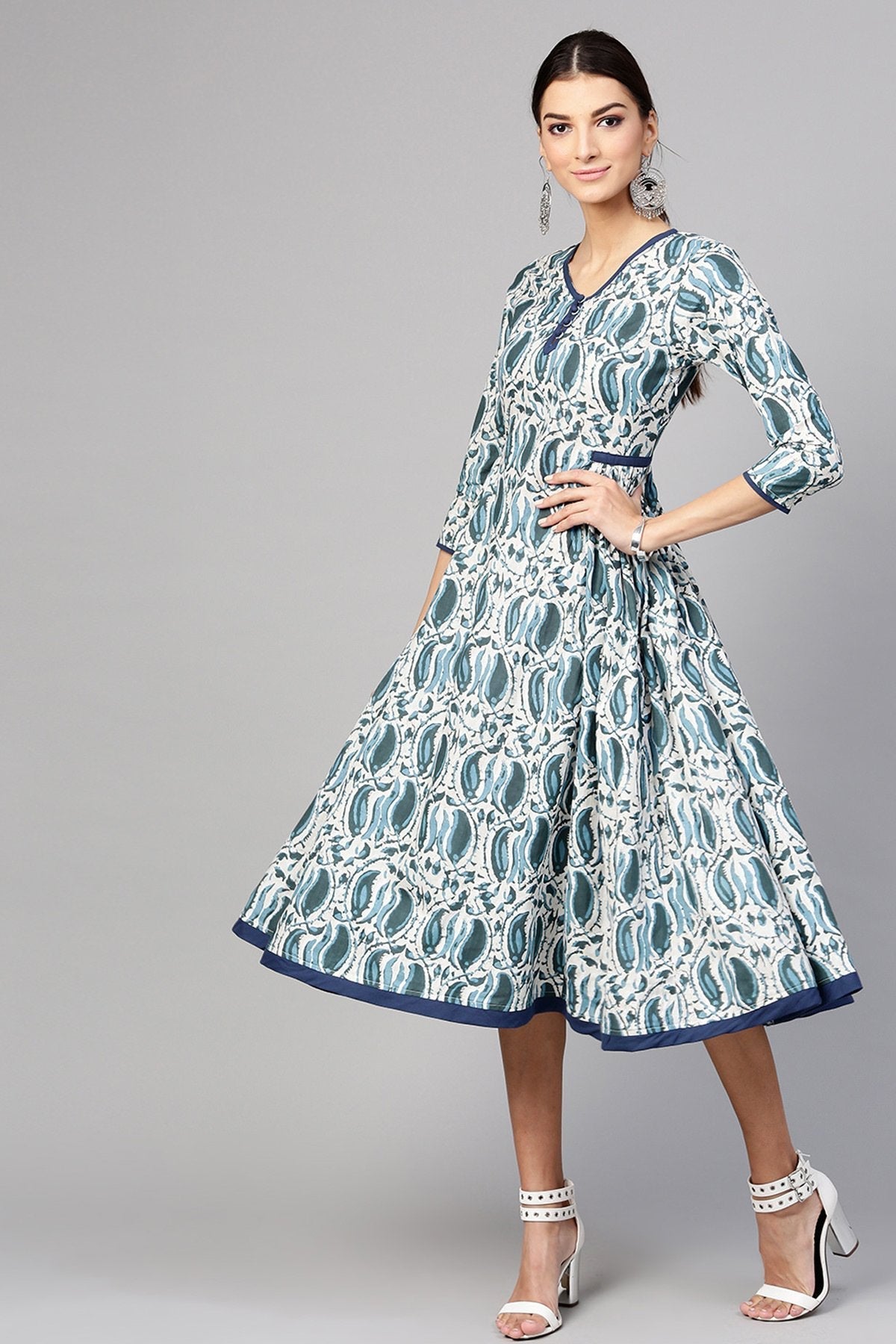 Women's Indigo Paisley Side Gathered Dress