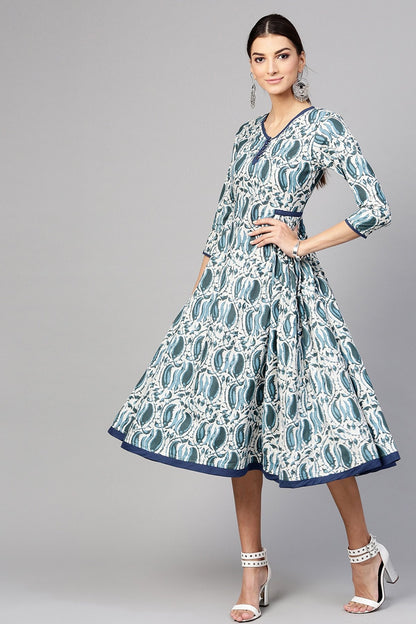 Women's Indigo Paisley Side Gathered Dress