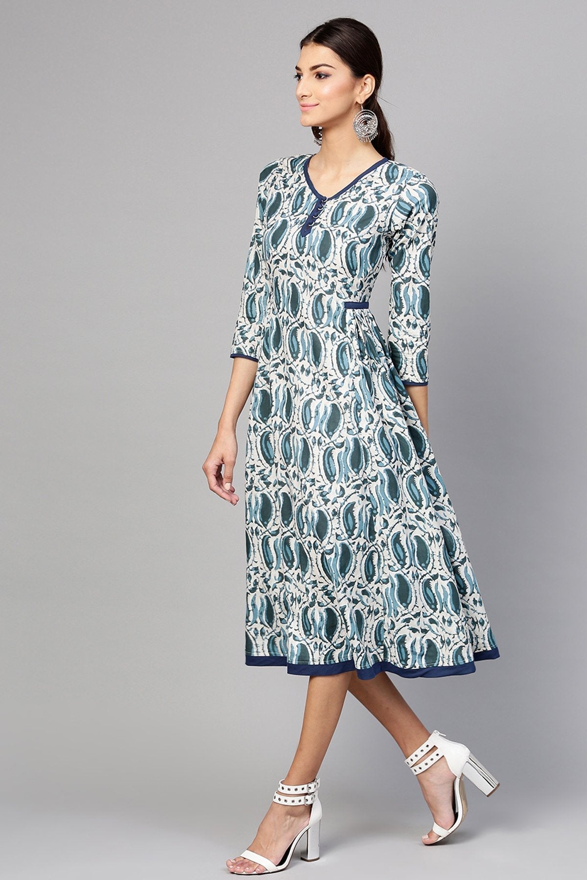 Women's Indigo Paisley Side Gathered Dress