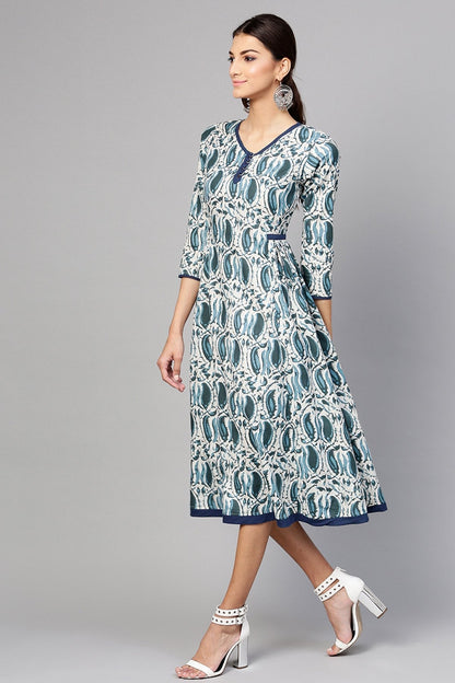 Women's Indigo Paisley Side Gathered Dress