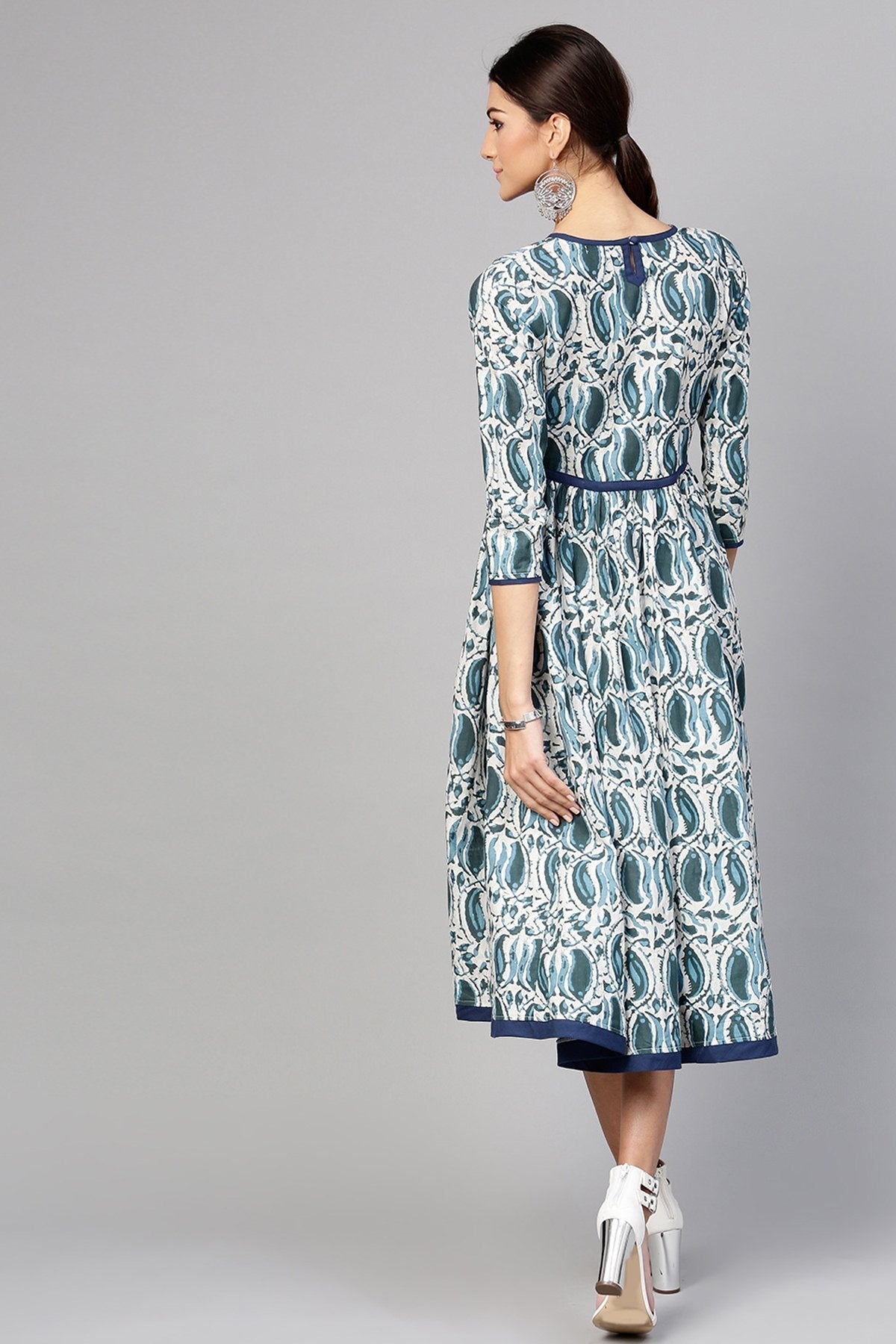 Women's Indigo Paisley Side Gathered Dress