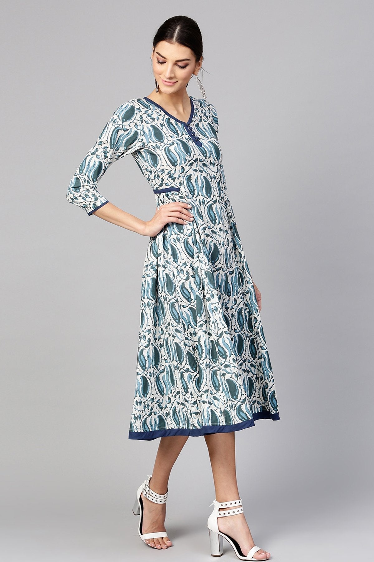 Women's Indigo Paisley Side Gathered Dress
