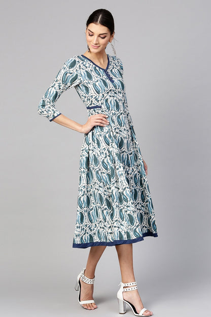 Women's Indigo Paisley Side Gathered Dress